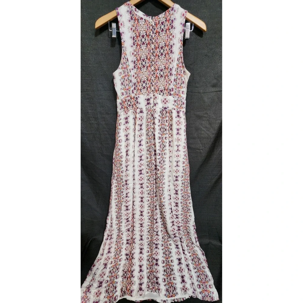 ABERCROMBIE & FITCH Women Maxi Dress‎ Sz Small White Floral Lace Up Boho Hippie